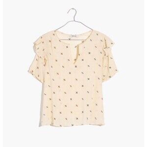 Madewell Gazebo Embroidered Blouse Sz L Ruffle Trim Peasant Cotton Lightweight